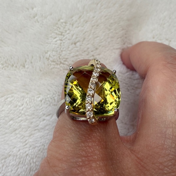 14k White gold Ring with Lemon Quartz and diamonds - Picture 5 of 8